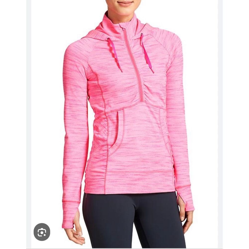 Athleta heavenly hail heathered pink 1/4 zip hoodie size xl